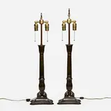 Just Andersen, Table lamps, pair, c. 1940, Disko metal, brass