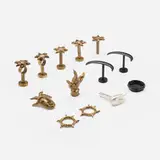Collection of drapery hardware by Elizabeth Garouste and Mattia Bonetti, c. 1999, bronze, patinated bronze, silver-plated bronze, sold Jul 2024