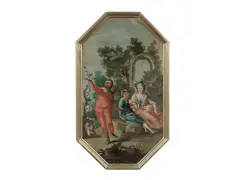 Francesco Celebrano, Fêtes champêtres, set of four, oil on canvas, octagonal