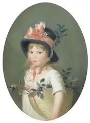 François Ferrière, Portrait of a boy holding a hoop; and Portrait of a girl with a basket, both within ovals, a pair, pastel on parchment