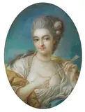 French School, Portrait of a lady, as Diana, pastel on blue paper, oval