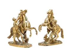 Guillaume Coustou the Elder, pair of large late 19th century gilt bronze models of the 'Marley Horses', gilt bronze