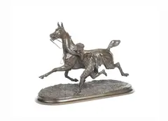 Arthur-Marie-Gabriel du Passage, bronze model of a horse and trainer 'Cheval a l'entrainement avec son lad', bronze