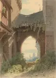 Fensterdurchblick auf Bacharach am Rhein by Carl Theodor Reiffenstein, 1889, Aquarell auf Papier, sold May 2024