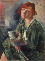 Rudolf Jacobi, Bildnis der Malerin Annot mit Palette, 1931, Öl auf Leinwand. Doubliert