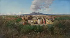 Giuseppe Laezza, Blick über Pompeji mit dem Vesuv im Hintergrund, Öl auf Leinwand