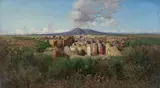 Giuseppe Laezza, Blick über Pompeji mit dem Vesuv im Hintergrund, Öl auf Leinwand