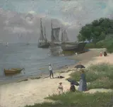 Deutsch, um 1880, Am Elbstrand, Öl auf Papier, auf Karton aufgezogen