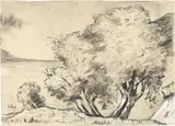 Lesser Ury, Frühling am Gardasee“. 1890er-Jahre, Kohle, weiß gehöht, auf leichtem Karton