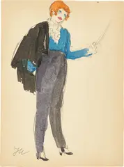 Jeanne Mammen, Frau mit Säbel, Um 1910, Aquarell und Tuschpinsel über Bleistift auf Papier (aus einem Skizzenbuch)