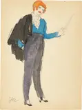 Jeanne Mammen, Frau mit Säbel, Um 1910, Aquarell und Tuschpinsel über Bleistift auf Papier (aus einem Skizzenbuch)