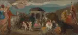 Hans von Marées, Parklandschaft mit Kindern am Brunnen“ (Studie)