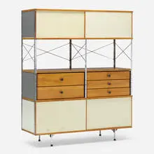 ESU 400-C by Charles and Ray Eames, birch plywood, chrome-plated steel, lacquered Masonite, lacquered fiberglass, enameled steel, birch, sold Jun 2024