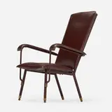 Jacques Adnet, Lounge chair, c. 1955, saddle-stitched leather over steel, brass