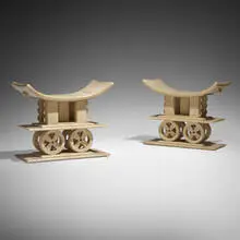 attribution André Groult, Stools, set of two, c. 1968, stained wood