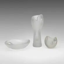 Collection of Art Objects by Timo Sarpaneva, 1951, hand-shaped, sandblasted, and acid-polished glass, sold Jun 2024