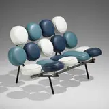 Marshmallow sofa by George Nelson & Associates, 1956 / 1960, Girard naugahyde, enameled steel, brushed chrome-plated steel, sold Jun 2024