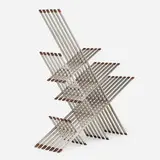 Equinox bookshelf by Richard Lauret, c. 1975, chrome-plated steel, rosewood, sold Jun 2024