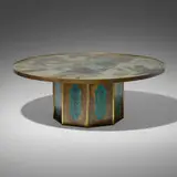 Chan coffee table by Philip and Kelvin Laverne, c. 1965, acid-etched and patinated brass, pewter, sold Jun 2024