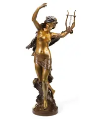 Mathurin Moreau, patinated bronze figure of 'Danseuse a la Lyre', patinated bronze