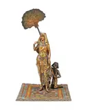 Franz Xavier Bergman, polychrome decorated cold painted bronze model of an Egyptian maiden with attendant