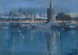 The Pearl of Andalucía moored at Seville by Ri Lionel Dalhousie Robertson Edwards, sold May 2016