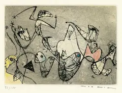 Ohne Titel by Max Ernst, 1950, Radierung und Aquatinta mit Farbkreide auf Velin, sold Nov 2009
