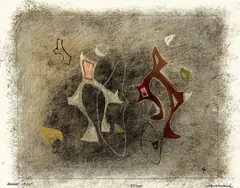 Arabeske by Rolf Cavael, 1950, Öl über Bleistift auf Papier, aufgezogen auf Karton, sold May 2008