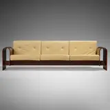 Sofa for Hotel SESC, Rio de Janeiro by Oscar and Anna Maria Niemeyer, 1990, rosewood, leather, sold Jun 2024