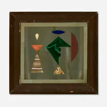 Untitled (Still Life) by Richard Blow, 1970, hand-cut hardstone inlay in artist-made frame, sold Jun 2024