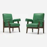 Advocate chairs for the High Court, Chandigarh, pair by Le Corbusier and Pierre Jeanneret, c. 1955-56, leather, teak, sold Jun 2024