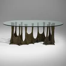 Stalagmite dining table, model PE-102 by Paul Evans, 1960, bronzed resin over steel, glass, sold Jun 2024