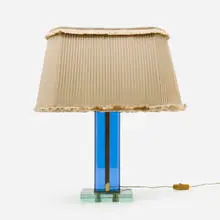 Table lamp by Pietro Chiesa, c. 1945, glass, brass, silk, sold Jun 2024