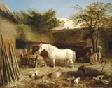Edward Robert Smythe, Horses in a farmyard, oil on canvas