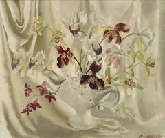 Orchids in a white vase by Anna Zinkeisen, offered May 2016