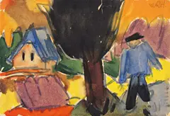 Willy Robert Huth, Dorfansicht, 1921, Aquarell auf Postkarte
