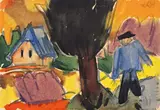 Willy Robert Huth, Dorfansicht, 1921, Aquarell auf Postkarte