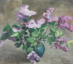 Willy Jaeckel, Blauer Flieder in grüner Vase, 1943, Öl auf Leinwand