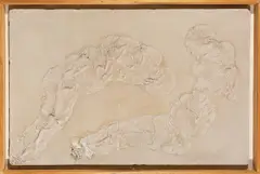 Jürgen Brodwolf, PAAR I, 1978, Pappmaché, Gaze und Kreideschlamm auf Hartfaser, im Künstlerrahmen