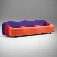 Pierre Paulin, ABCD sofa, 1968, upholstery, chrome-plated steel, rubber, casters