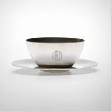 Bowl and saucer by Harry Bertoia, 1941, sterling silver, sold Jun 2024