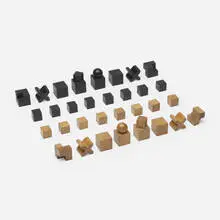 Josef Hartwig, Bauhaus chess set, 1923, carved and painted pearwood wood, beachwood, brass