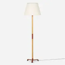 Paul Dupré-Lafon, Floor lamp, c. 1950, beech, leather, metal