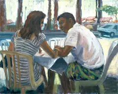 Sylvia Molloy, Cafe lovers, oil on canvas