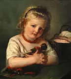English School 19th century, Portrait of a girl cuddling her doll