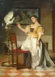 Jean Baptiste Victor Loutrel, An elegant lady feeding a cockatoo