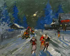 Moonlit Russian winter by Konstantin Alexeevich Korovin, oil on board, offered May 2016