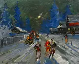 Konstantin Alexeevich Korovin, Moonlit Russian winter, oil on board