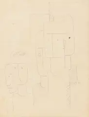 Franz Wilhelm Seiwert, Arbeitergruppe, 1923, Bleistift auf Papier (Rückseite eines Blatts der Zeitschrift Moderne Kunst illustrierte Monatsschrift )