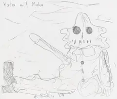 Vater mit Mohn by André Butzer, 2004, Bleistift auf Karton, sold May 2021